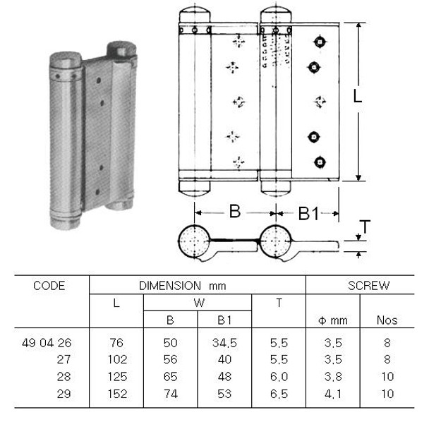 SPRING HINGE DOUBLE ACTION L76XW50MM