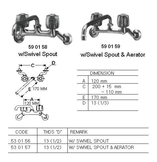 FAUCET WALL COMBI W/OVERHEAD SWIVEL SPOUT & AERATOR 13(1/2)
