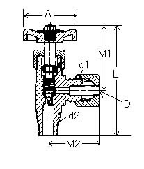 NEEDLE VALVE ANGLE BRASS WITH NUT(OUTLET)&MALE(INLET) 12X1/2