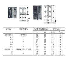 BUTT HINGE FOR CABINET BRASS L76XW50MM IMPA 490406