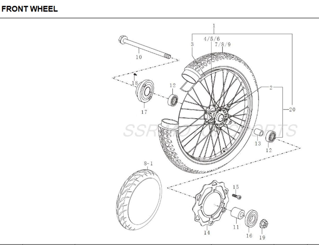 SSR XF250 Front Axle all years Bolt