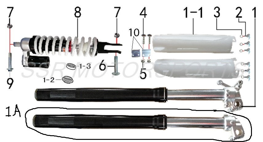 SSR SR189 Right FRONT FORK ASSY 830-53/58.5MM 189 - Whygostock.com