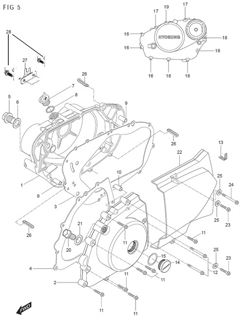 Hyosung Right side case for the 250 V-Twin models.  GT250R GT250