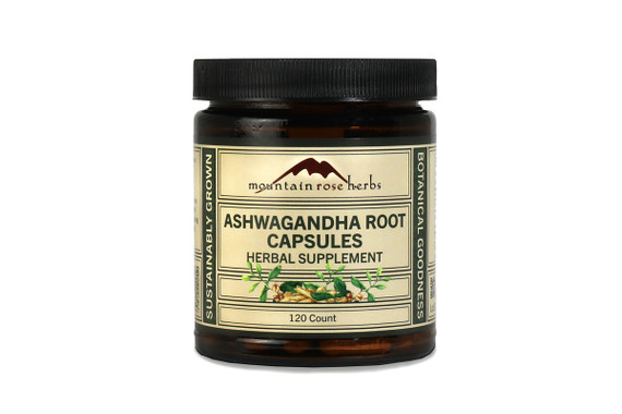 Ashwagandha capsules in amber jar