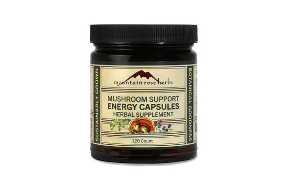 Energy Support Mushroom capsules in amber jar