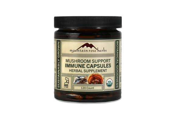 Immune Support Mushroom capsules in amber jar