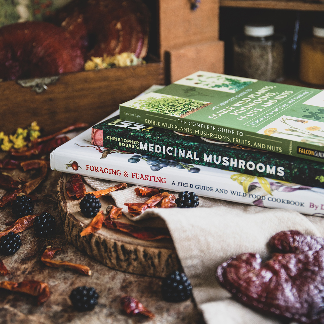 Stack of books about herbalism