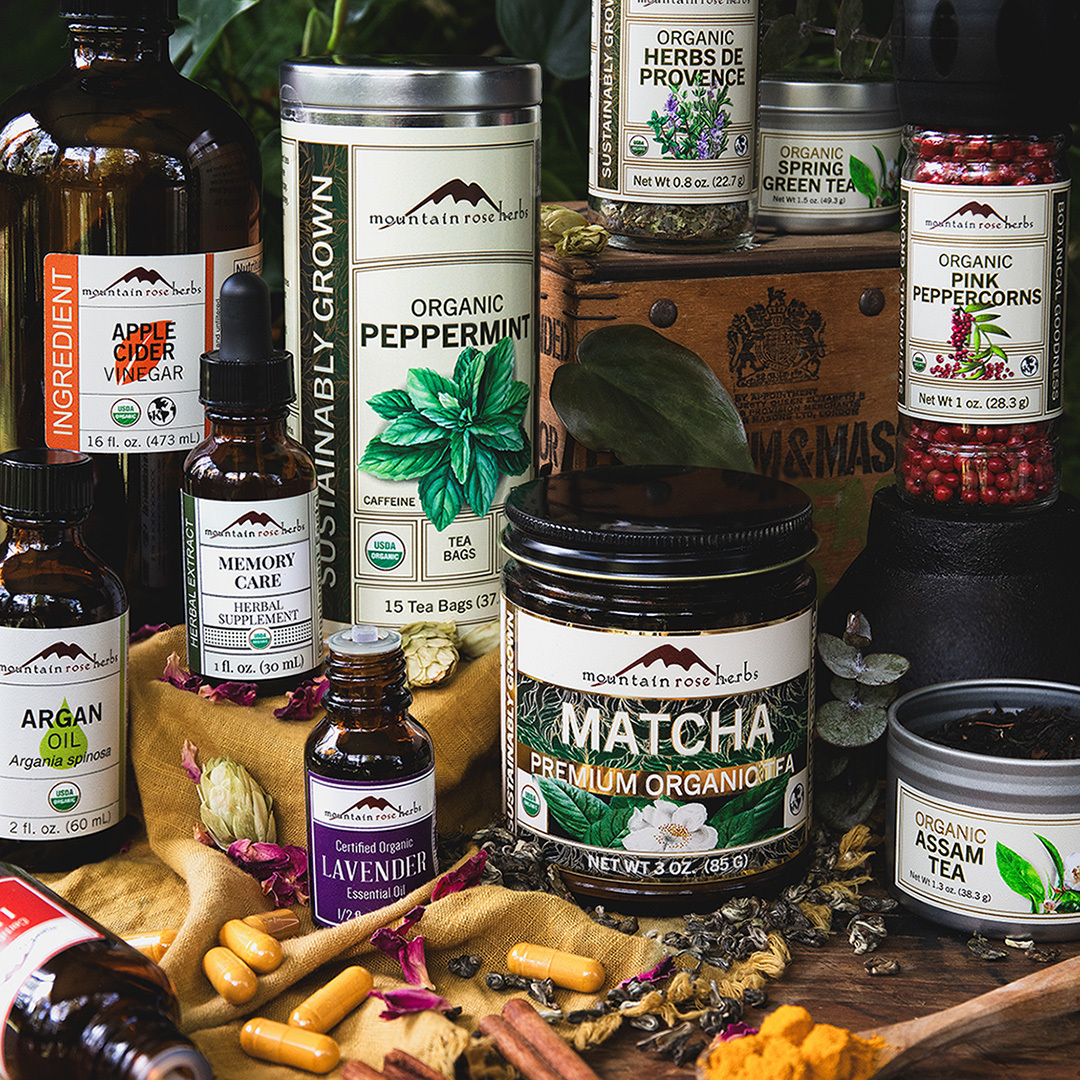 Assortment of Mountain Rose Herbs organic goods