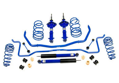Our Mustang Suspension Kit will greatly improve the handling of your 2005-2010 Mustang. This is a complete Mustang suspension package and includes springs, dampeners, jounce bumpers, and anti-roll bars. This suspension package was carefully designed to work as an integrated system for your vehicle to provide superior handling without sacrificing ride quality.
This and every Roush suspension part is extensively engineered and tested by Roush's own performance engineers to deliver peak performance for your vehicle. Roush suspension parts are developed over many hours on the race track, slalom, lane change, skid pad, and on a wide variety of different road surfaces to provide the best combination of ride and handling. Rather than simply providing the best quality suspension parts available, Roush takes its development a step further by finely tuning its suspension offerings to the specific application as part of a whole system.