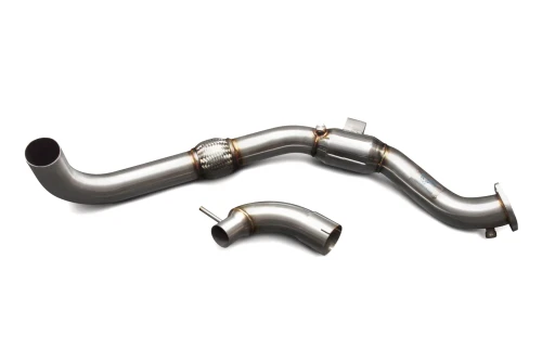 NEW! Will not activate check engine light
Features 200 cell high-flow catalytic converter
Direct bolt-on replacement
T304 stainless steel
100% mandrel bent
Fits both OEM and aftermarket exhausts
Fully TIG welded
CVF Lifetime Warranty
 

MORE POWER AND PERFORMANCE
The CVF Catted Downpipe will release all the hidden horsepower and torque your turbocharged EcoBoost Mustang has to offer by facilitating more efficient airflow directly from the turbo without eliminating the catalytic converter.
MORE AGGRESSIVE SOUND
You will not only experience increased power and performance but also realize a more aggressive note to the sound of your exhaust when compared to the stock downpipe.
STAINLESS STEEL CONSTRUCTION
Manufactured from high quality 3" T304-grade stainless steel tubing for superior strength and corrosion resistance, this CVF downpipe features smooth mandrel bends throughout the piping to improve exhaust flow, equaling more power and better performance.
FITS BOTH OEM AND AFTERMARKET EXHAUSTS
CVF's Catted Downpipe can be installed onto an aftermarket 3" cat-back exhaust as well as the factory 2.25" cat-back exhaust with the use of a 3" to 2.25" adapter.
APPLICATION
Please note that this product is for off-road/track use only. It is not CARB certified, therefore it is not legal for use in California or other states adopting California emission standards. Not legal for use on pollution controlled motor vehicles; not intended for highway use.
This part installs on the following vehicles:
2015-2023 Mustang 2.3L engines