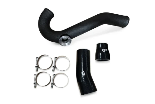 Direct bolt-on replacement
2.5" hot-side piping in wrinkle black finish
Mandrel-bent aluminum construction features significantly improved thermal capacity and 1/3 of the weight when compared to stainless steel alternatives
Includes heavy-duty t-bolt clamps and ultra-resistant 4-ply couplers
Designed for use with all aftermarket or stock intercoolers
CNC-machined HKS flange

CVF Lifetime Warranty
 

IMPROVES PERFORMANCE
Improve the performance of your EcoBoost intercooler by installing a Hot-side Aluminum Intercooler Pipe with HKS Flange. Replace the restrictive stock hot-side pipe with a mandrel-bent aluminum tube for smoother air flow and impressive good looks.
QUALITY CONSTRUCTION
Manufactured from lightweight 2.5" mandrel-bent aluminum tubing, this Hot-side Intercooler Pipe with HKS Flange features a CNC-machined BOV flange for use with an HKS BOV. The mandrel bends allow for smooth air flow and the ultra-resistant 4-layer silicone couplers offer enhanced tolerance against heat and pressure.
STRAIGHTFORWARD INSTALLATION
Designed to install easily with basic hand tools, this Hot-side Intercooler Pipe with HKS Flange requires no extra modifications and should only take you about 30 minutes to swap out your old piping for this upgraded version. Complete with all necessary t-bolt clamps and ultra-resistant couplers, this kit allows for a quick install.
APPLICATION
This product requires an HKS SSQV blow off valve for installation.

This part installs on the following vehicles:
2015-2023 Mustang 2.3L engines