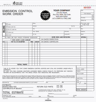 Smog Check & Auto Repair Invoice ECO-674-4 | 4 Part Carbon (8.5'' x 8.5'')