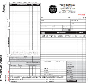 Automotive Repair work Order ARO-371-4 | 4 Part Carbon (8.5" x 8.5") Valid for California