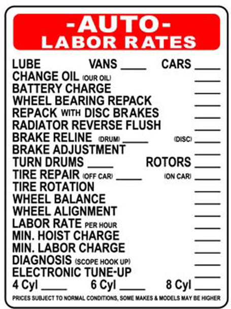 Sign - Auto Labor Rates (18in x 24in)