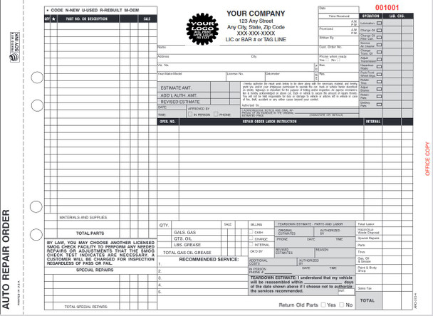 Auto Repair Order ARO-372-4 | 4 Part Carbonless (11'' x 8.5'') - Valid in California