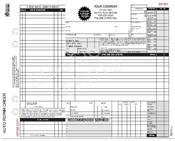 ARO-672-4 | Auto Repair Work Order, 4 Part Carbon (Not for CA) (11'' x 8.5'')