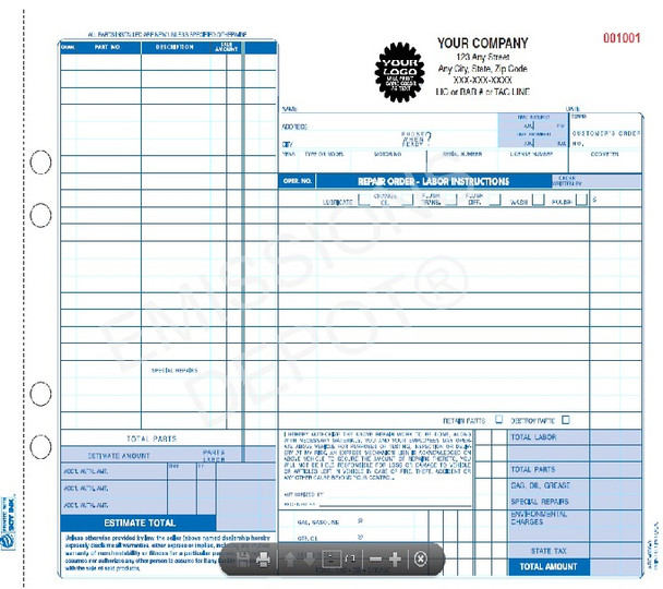 Auto Repair Form ARO-656-3 | 3 Part Carbonless (11"  x 8.5"') - Not Valid in California