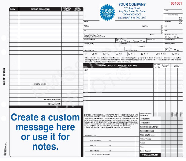 ARO-682-3 | Automotive Repair Work Order - 3 Part Carbon Copy (11" X 8.5")