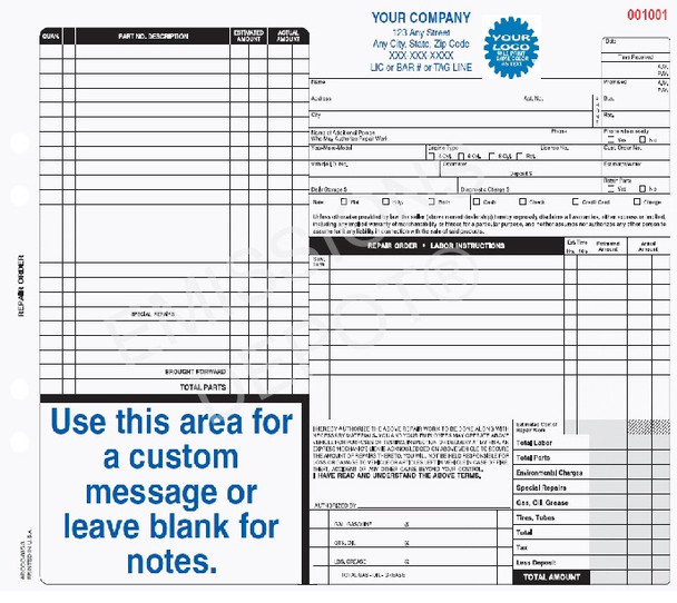 AROCC-685-3 | Automotive Repair Work Order - 3 Part Carbonless (11" x  8.5")