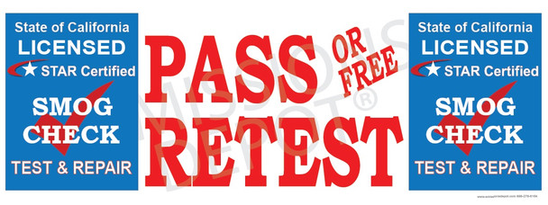 Pass Or Free Retest | TEST & REPAIR | Star Certfied Blue Shield | Vinyl Banner