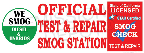 Official Test and Repair Smog Station | We smog Diesel and Hybrids | Red Star Cert | Vinyl Banner