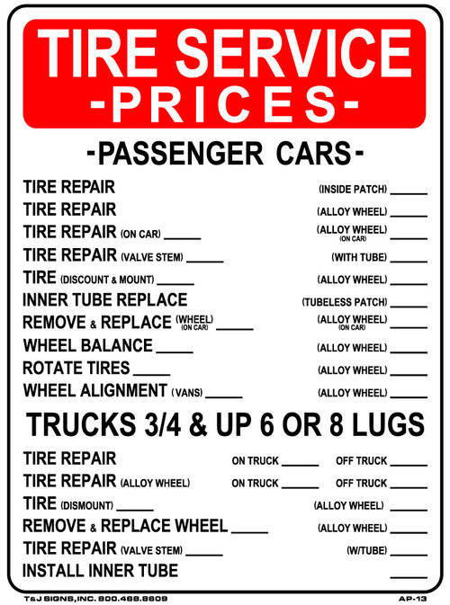 Tire Service Prices 24 x 18 Emissions Depot®