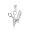 White Gold Scissors and Comb Pendant Necklace