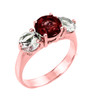 Rose Gold Three Stone Garnet and White Topaz Gemstone Engagement Ring