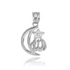 White Gold Diamond Crescent Moon Allah Pendant Necklace