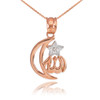 Rose Gold Diamond Crescent Moon Allah Pendant Necklace