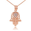 Rose Gold Diamond Filigree Hamsa Pendant Necklace