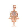 Rose Gold Diamond Filigree Hamsa Pendant Necklace