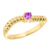 Yellow Gold Curved CZ Birthstone Knuckle Ring