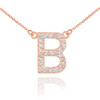 14k Rose Gold Letter "B" Diamond Initial Necklace