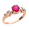 Rose Gold Diamond Double Heart with Ruby (Lab Created) Proposal Ring