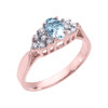 Rose Gold Aquamarine and Diamond Proposal Ladies Ring