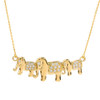 Yellow Gold CZ Studded Three Elephant Pendant Necklace