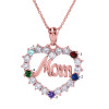 Rose Gold "MOM" Open Heart Pendant Necklace with Five CZ Birthstones