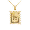 Polished Gold Aries Zodiac Sign Rectangular Pendant Necklace