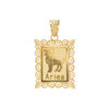 Polished Gold Aries Zodiac Sign Rectangular Pendant Necklace