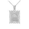 Polished White Gold Taurus Zodiac Sign Rectangular Pendant Necklace