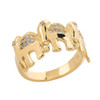 Yellow Gold Diamonds Studded Three Elephant Ladies Ring