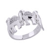 White Gold CZ Studded Three Elephant Ladies Ring