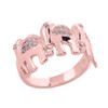 Rose Gold CZ Studded Three Elephant Ladies Ring