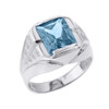 Sterling Silver Aquamarine Gemstone Men's Ring