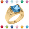 Solid Yellow Gold Aquamarine Gemstone Men's Ring