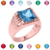 Solid Rose Gold Aquamarine Gemstone Men's Ring
