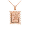 Rose Gold Virgo Zodiac Sign Filigree Square Pendant Necklace