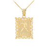 Gold Libra Zodiac Sign Filigree Square Pendant Necklace