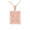 Rose Gold Libra Zodiac Sign Filigree Square Pendant Necklace